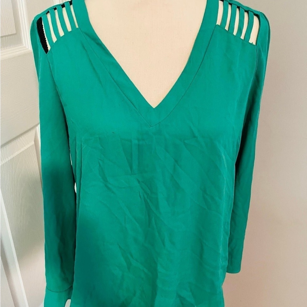 Emerald Green V-Neck Top with Cutout Design